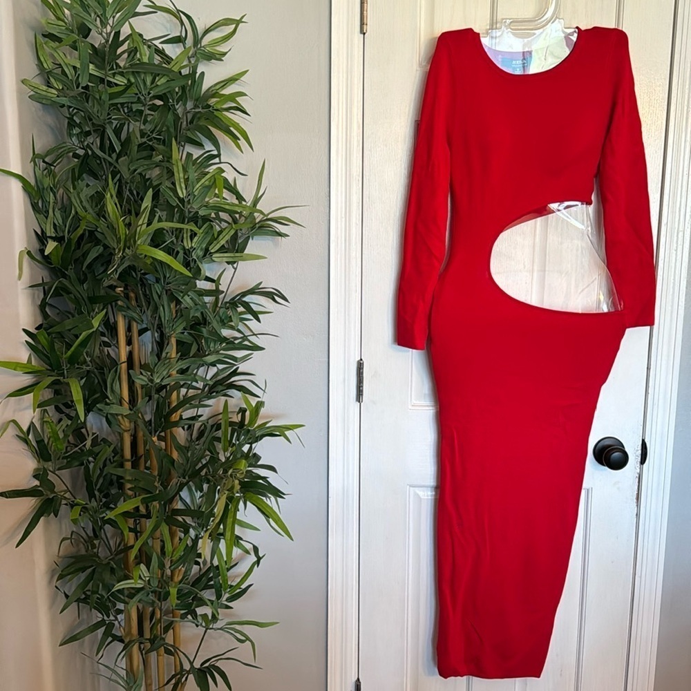 Hera Collection bodycon cut out red spandex pencil dress NWT L